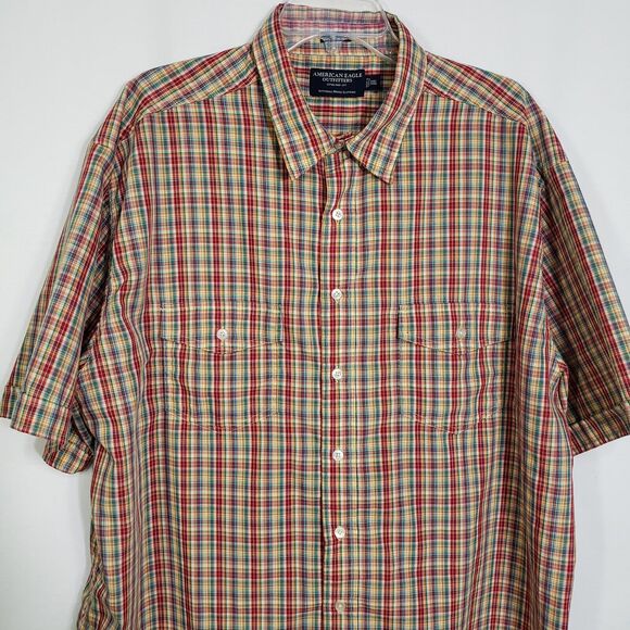 American Eagle Mens Shirt Size XXL Axle Button Up Multicolor Plaid Pockets - Picture 3 of 8